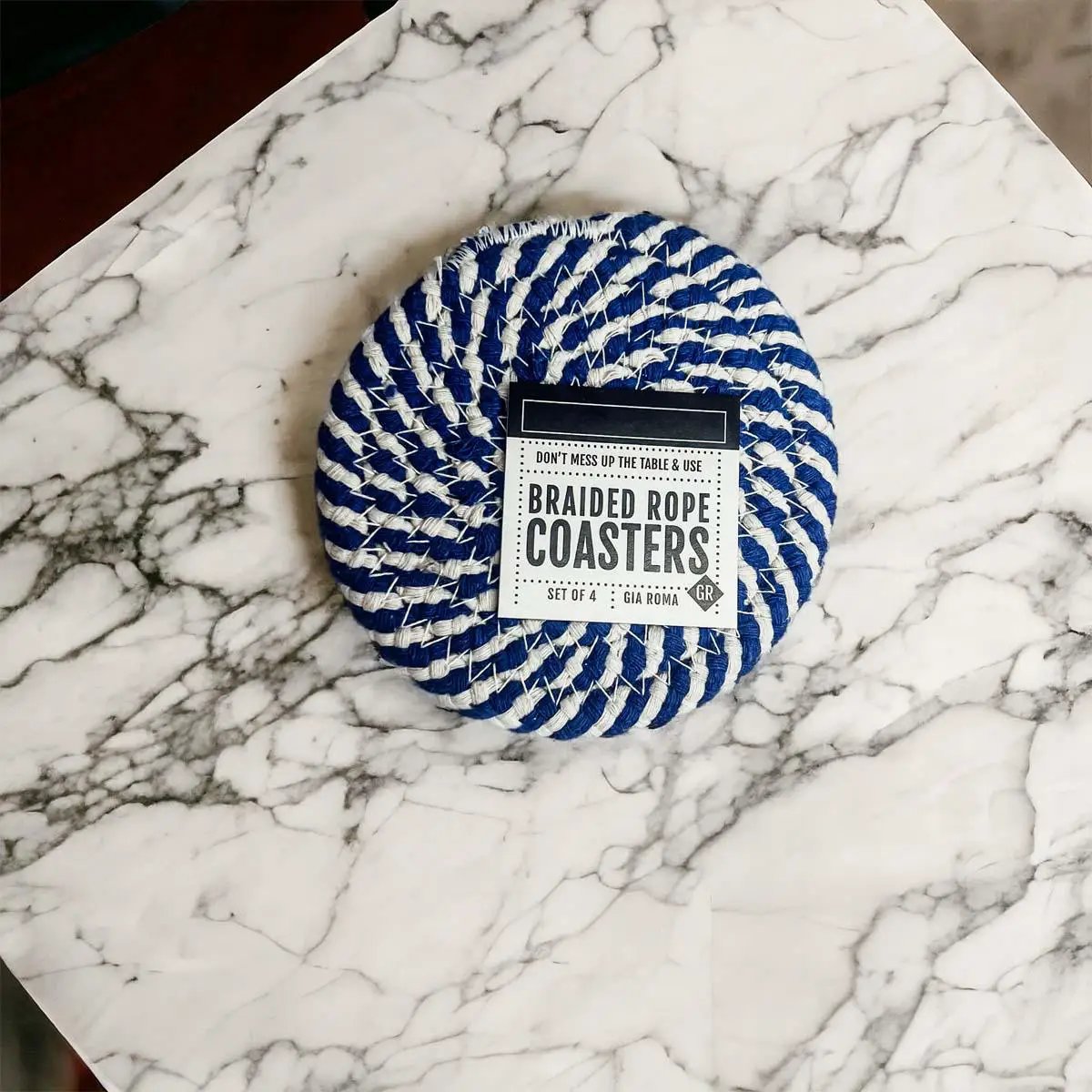 Blue and White Braided Rope Coasters Set of 4