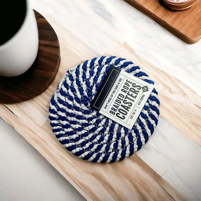 Blue and White Braided Rope Coasters Set of 4