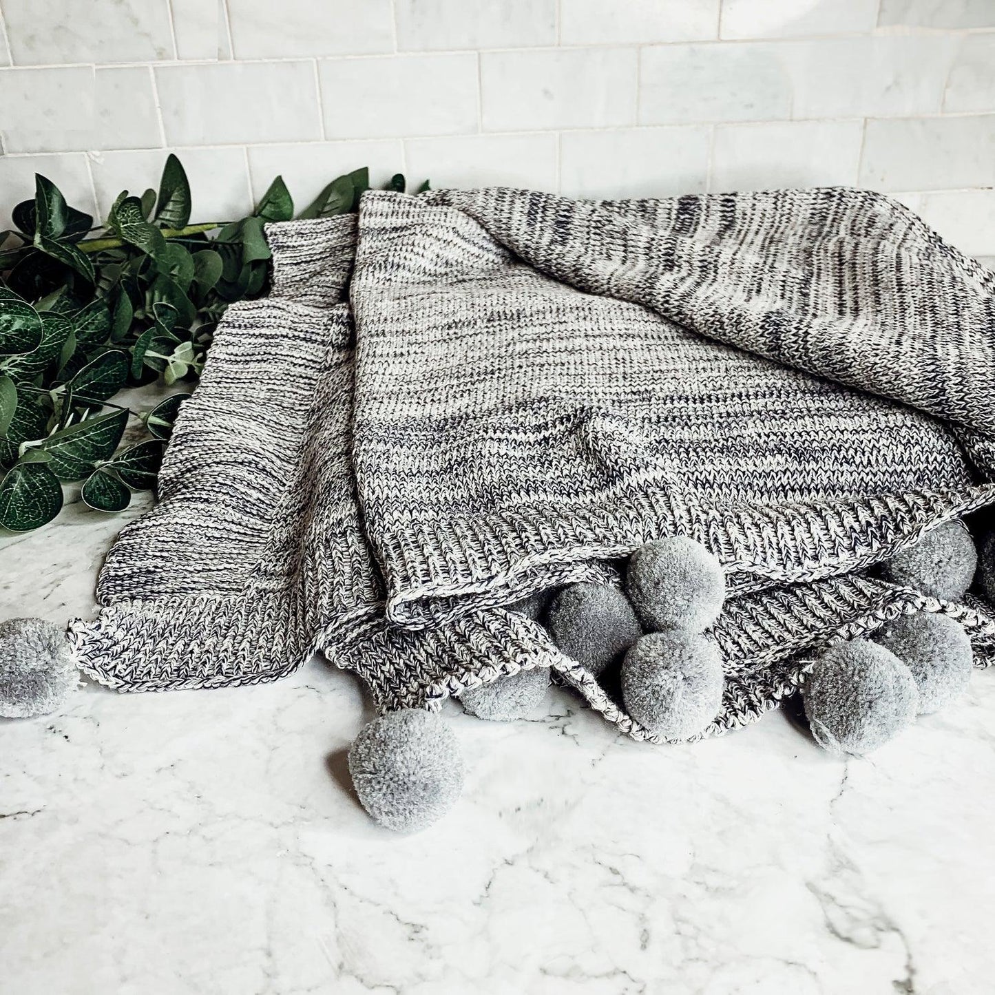 Casablanca Pom Pom Cotton Blanket Cozy Throw