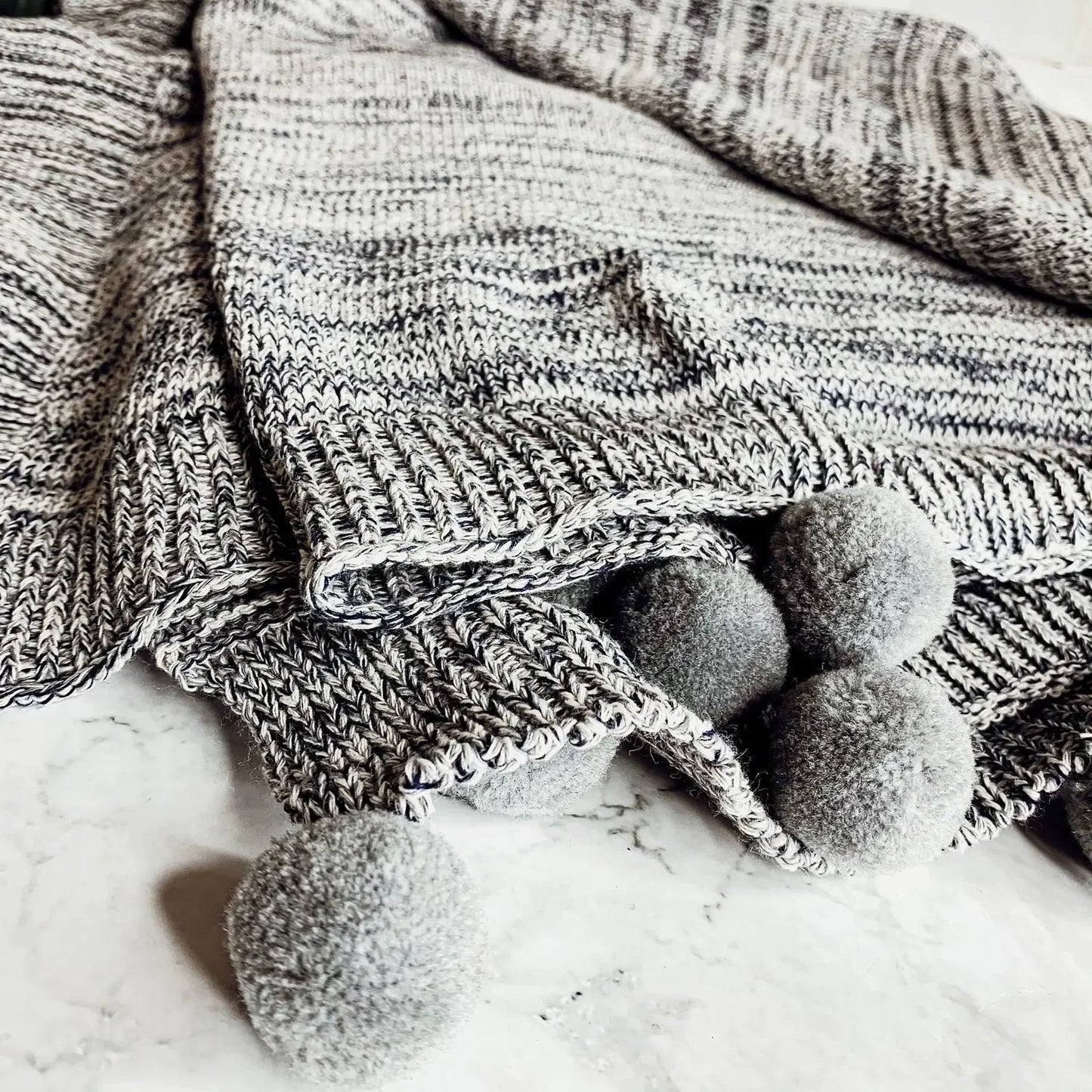 Casablanca Pom Pom Cotton Blanket Cozy Throw