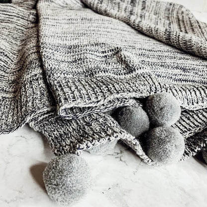 Casablanca Pom Pom Cotton Blanket Cozy Throw