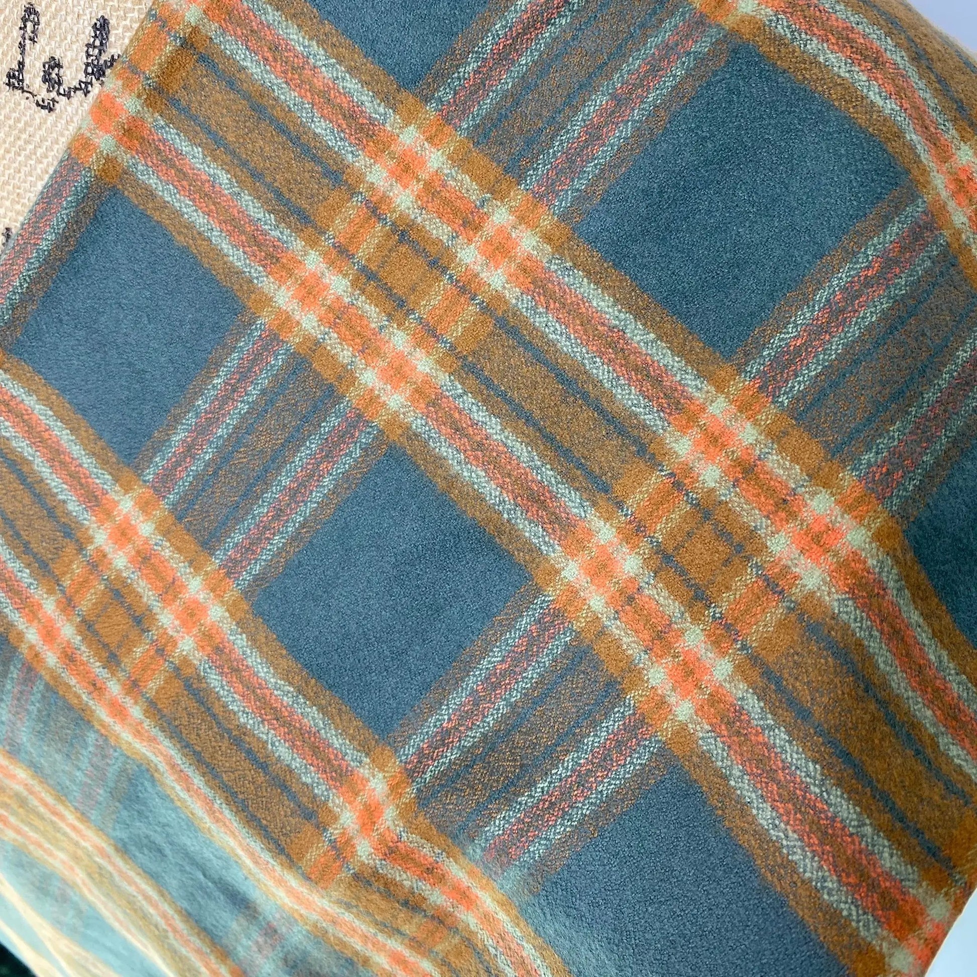 Scarf Thistle & Stitch dusty deep teal plaid infinity blanket scarf in sage and persimmon orange on Tampa Home & Garden Store