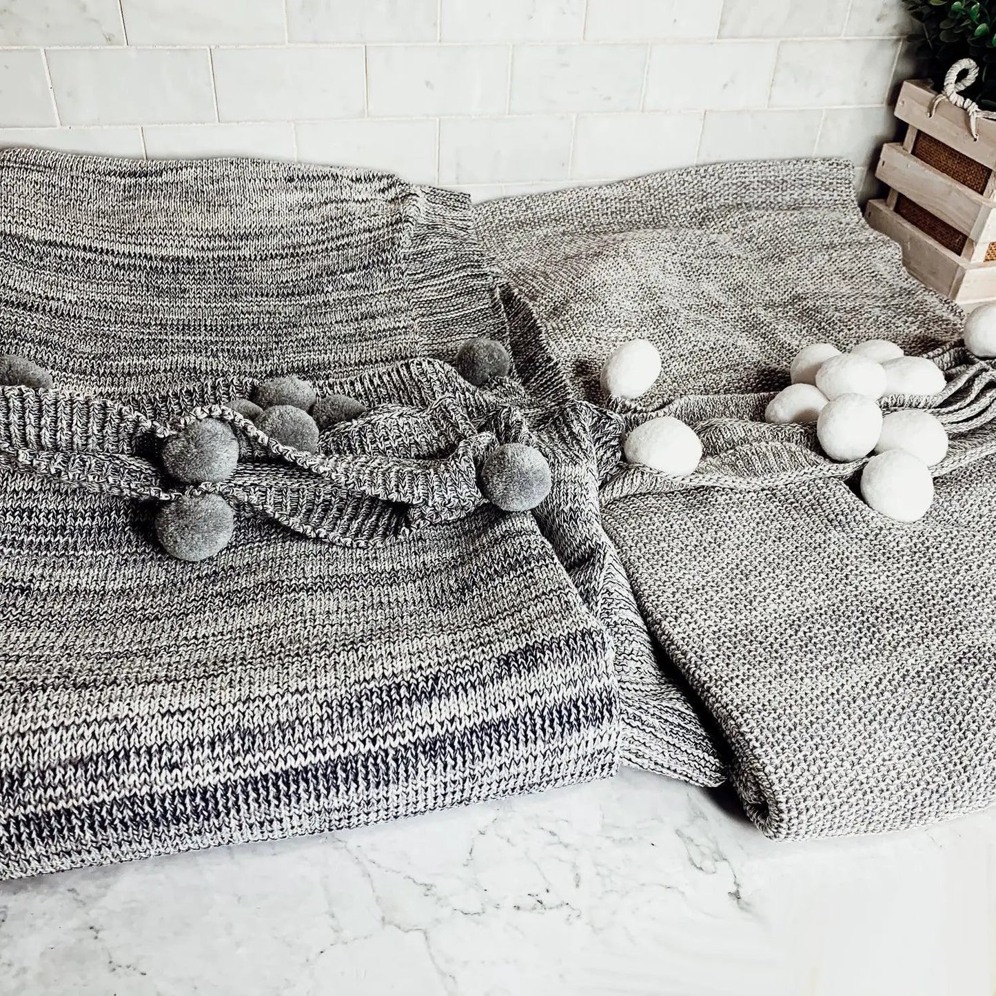 Casablanca Pom Pom Cotton Blanket Cozy Throw