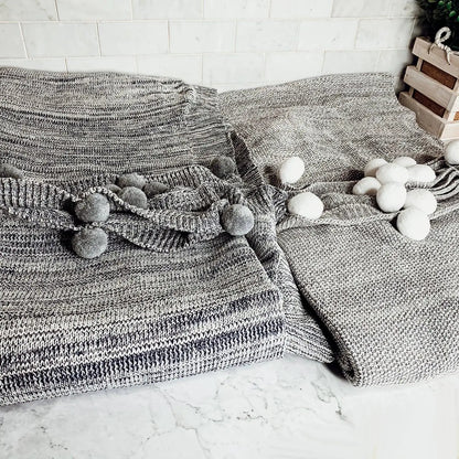 Casablanca Pom Pom Cotton Blanket Cozy Throw