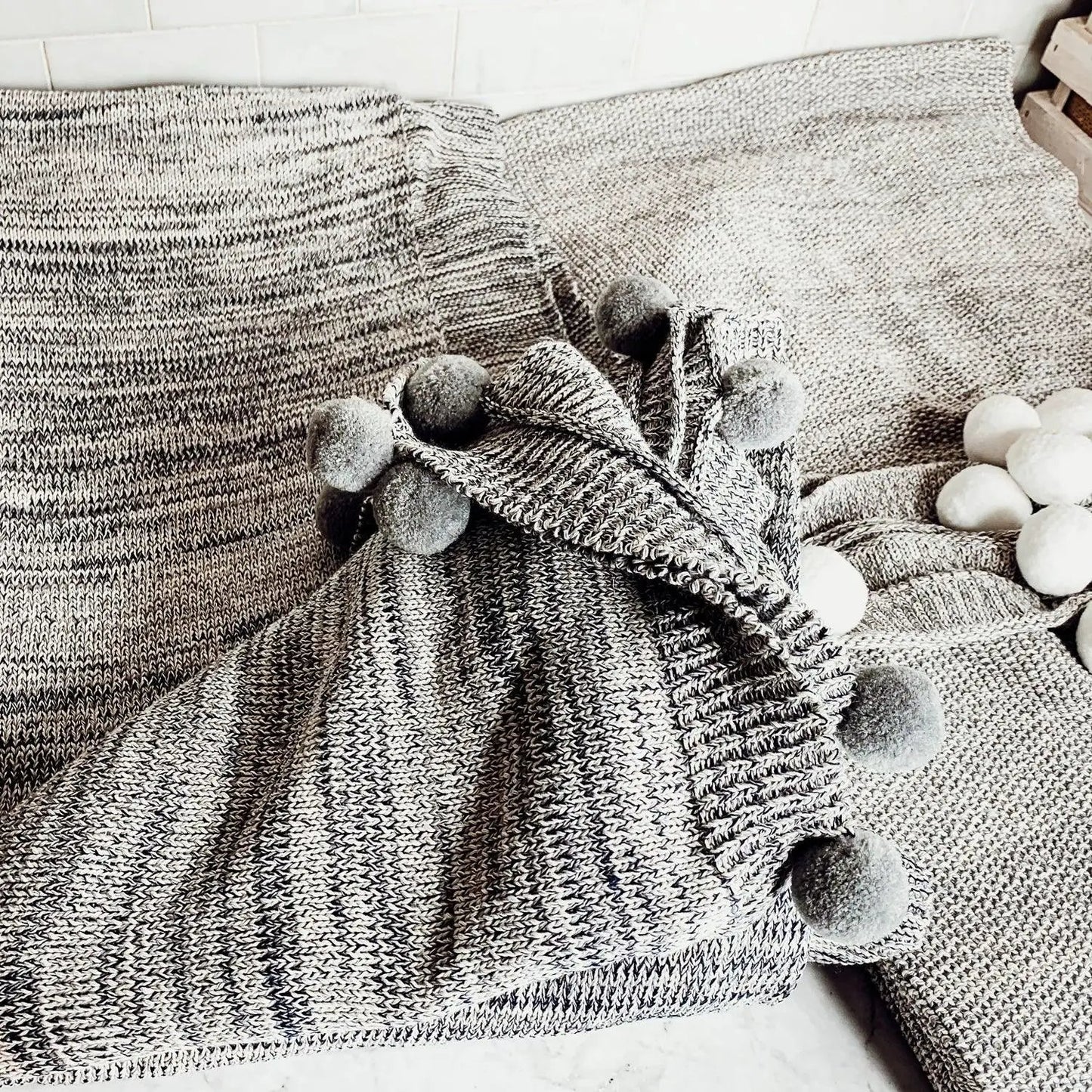 Casablanca Pom Pom Cotton Blanket Cozy Throw