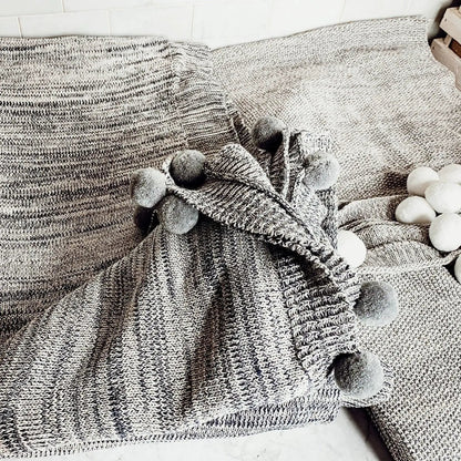 Casablanca Pom Pom Cotton Blanket Cozy Throw