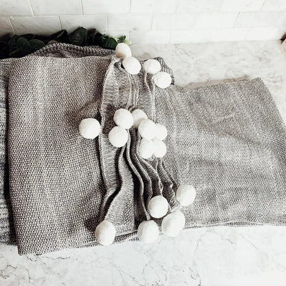 Casablanca Pom Pom Cotton Blanket Cozy Throw
