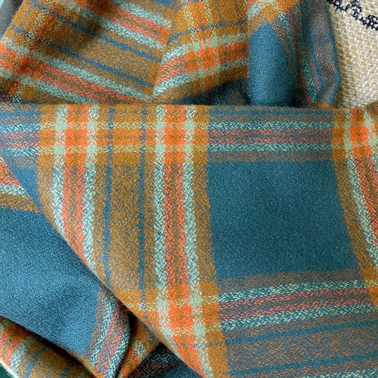 Scarf Thistle & Stitch plaid infinity scarf in dusty teal with sage and persimmon orange on Tampa Home & Garden Store