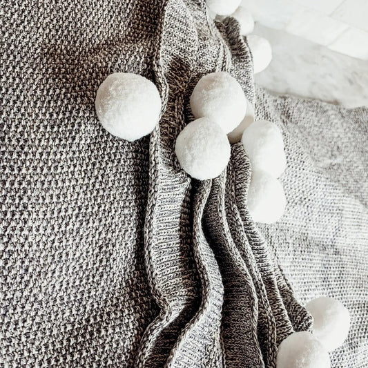Casablanca Pom Pom Cotton Blanket Cozy Throw
