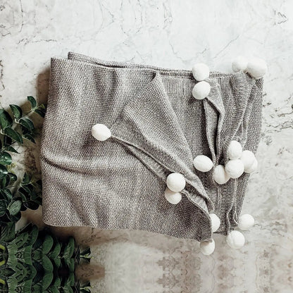 Casablanca Pom Pom Cotton Blanket Cozy Throw