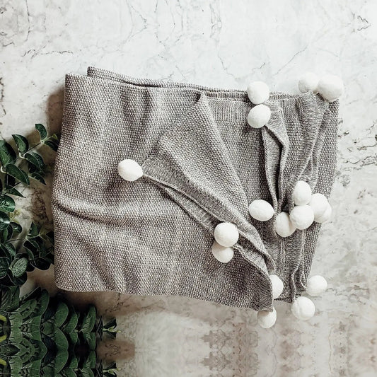 Casablanca Pom Pom Cotton Blanket Cozy Throw