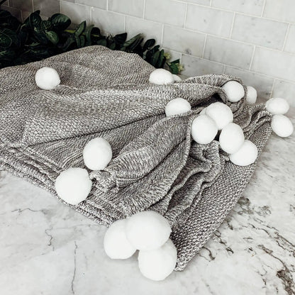 Casablanca Pom Pom Cotton Blanket Cozy Throw