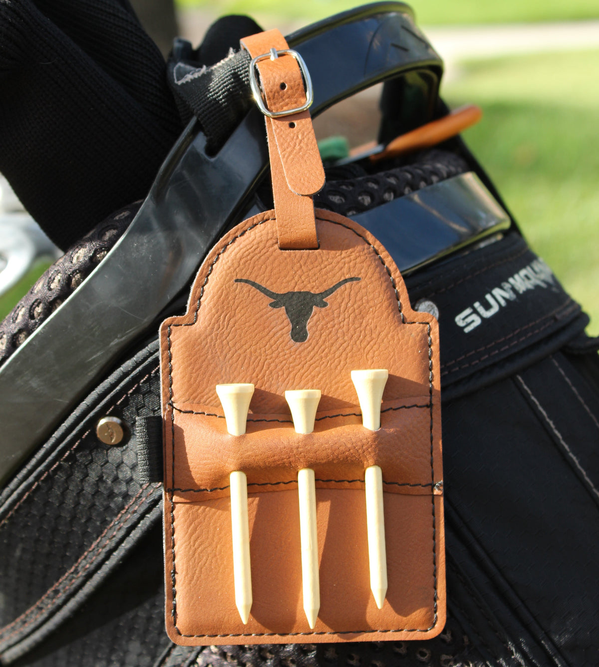 Texas Longhorn Leather Golf Tee Holder by Ryan's Woodworking; longhorn, holds 3 tees on Tampa Home & Garden Store