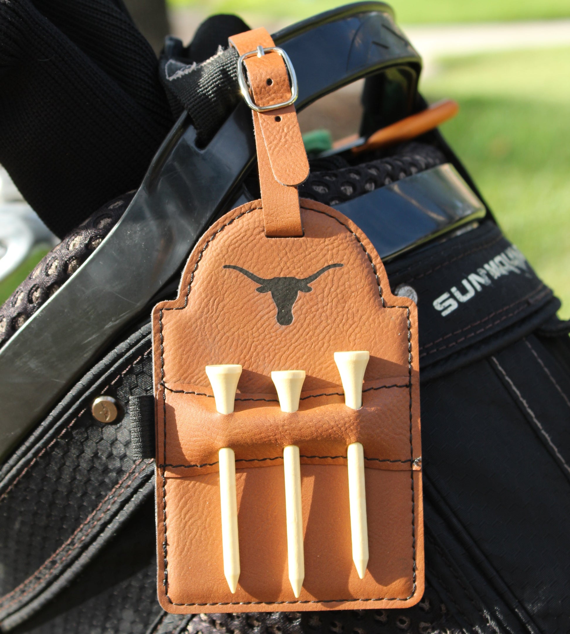 Texas Longhorn Leather Golf Tee Holder by Ryan's Woodworking; longhorn, holds 3 tees on Tampa Home & Garden Store