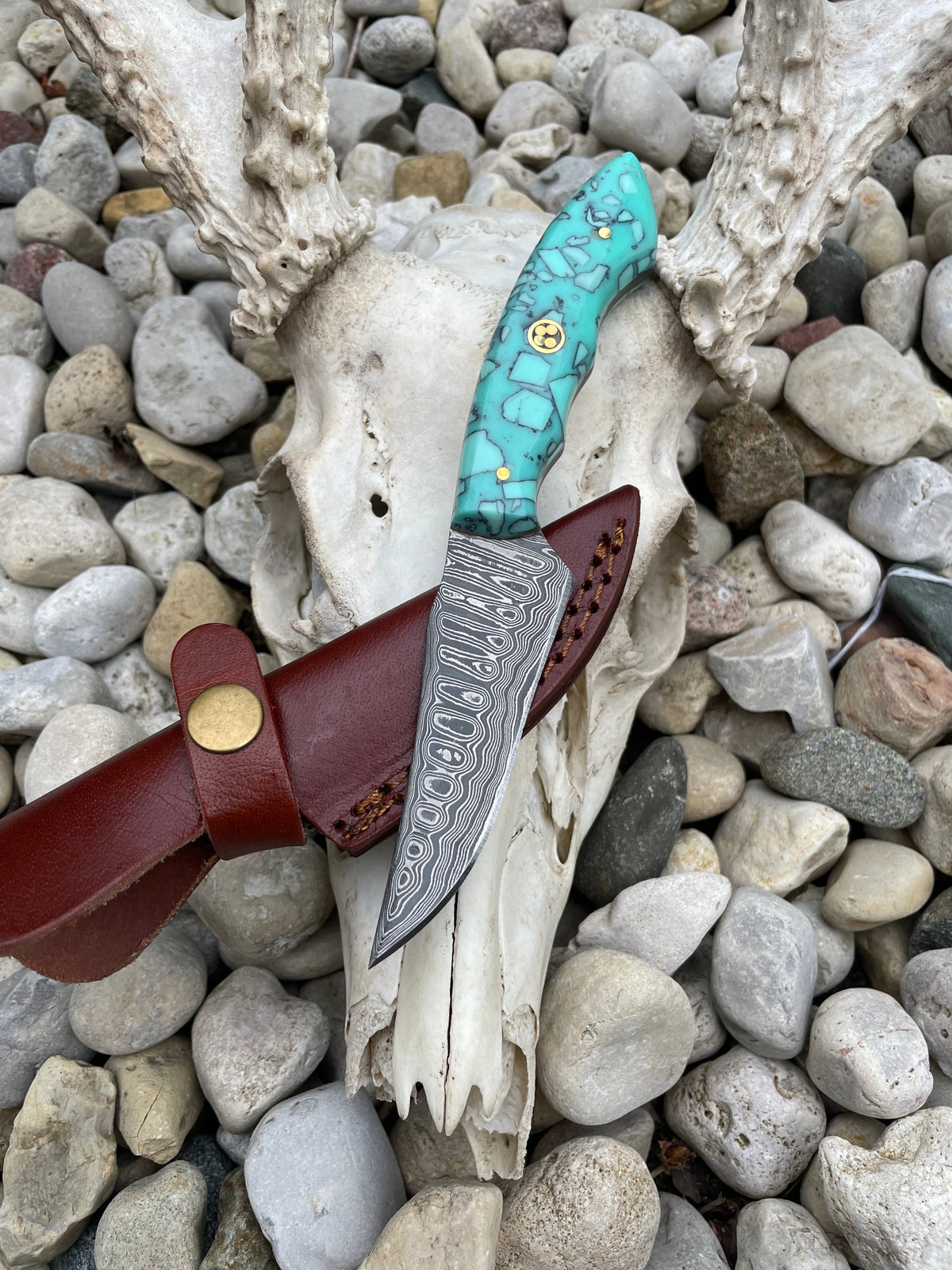 Arrival TD-706 knife turquoise mosaic handle damascus blade Titan International K on Tampa Home & Garden Store