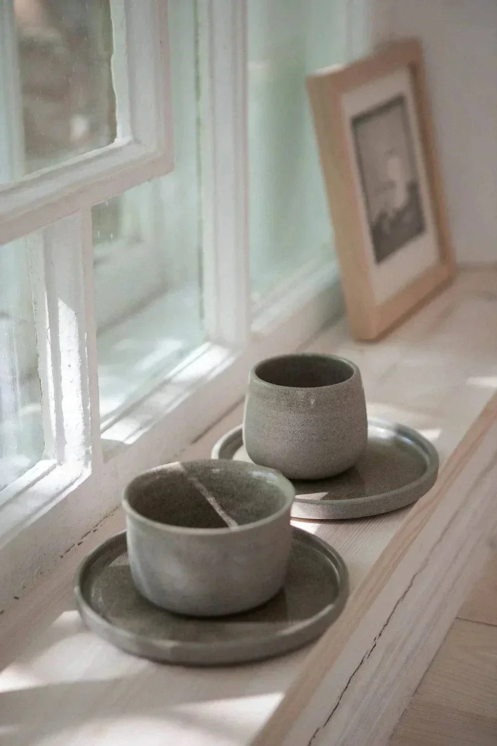 Handmade Stoneware Coffee Cup Concrete set of 2 cups with matching saucers by CREATING COMFORT on Tampa Home & Garden Store