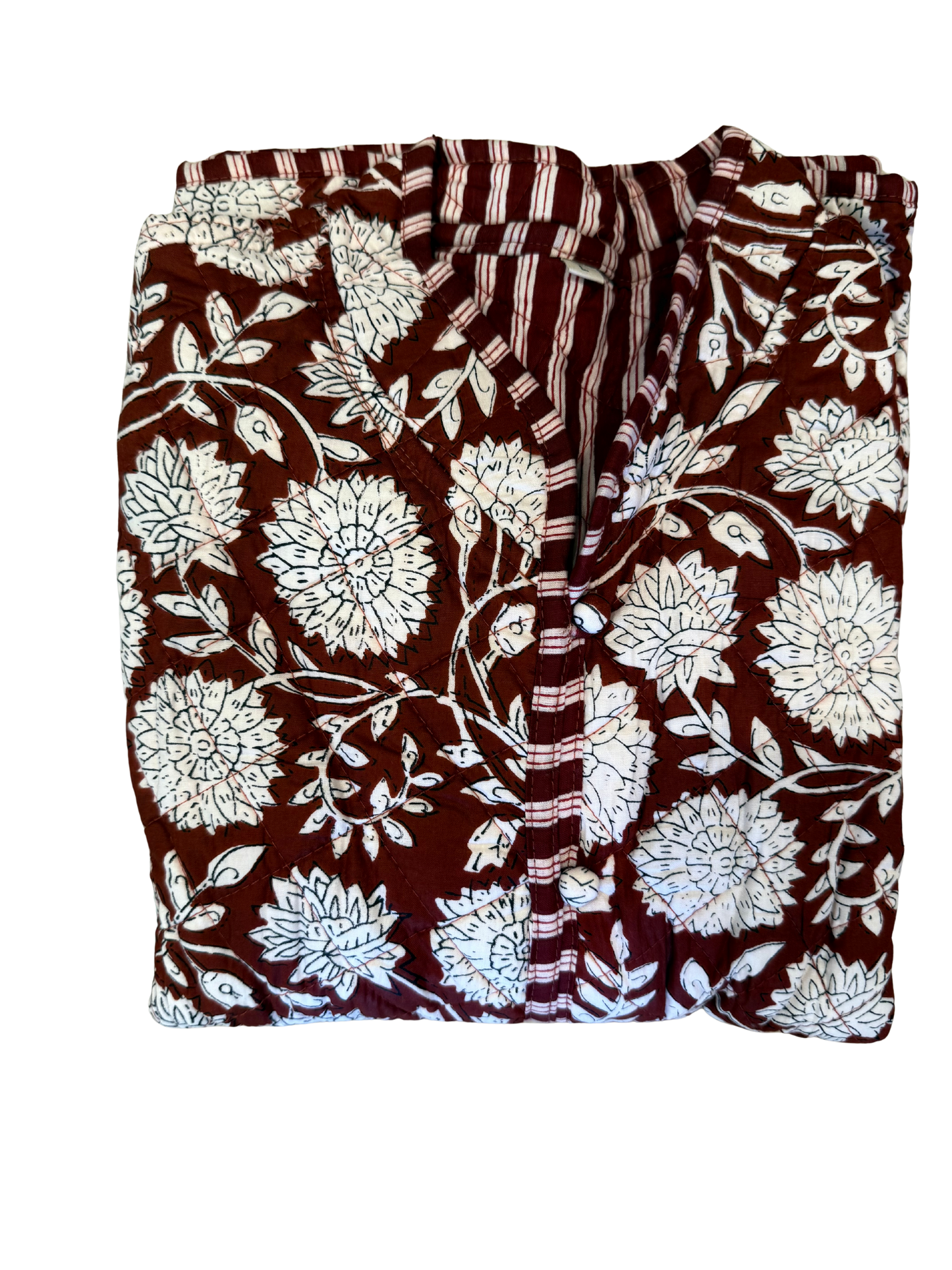 The Charlotte Jacket in Maroon Posy with white floral print by Erin Donahue Tice on Tampa Home & Garden Store