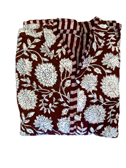 The Charlotte Jacket in Maroon Posy with white floral print by Erin Donahue Tice on Tampa Home & Garden Store