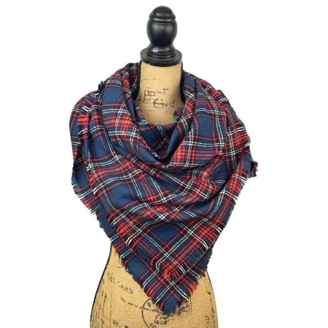 Scarf navy-red plaid flannel infinity scarf with mustard yellow on Tampa Home & Garden Store