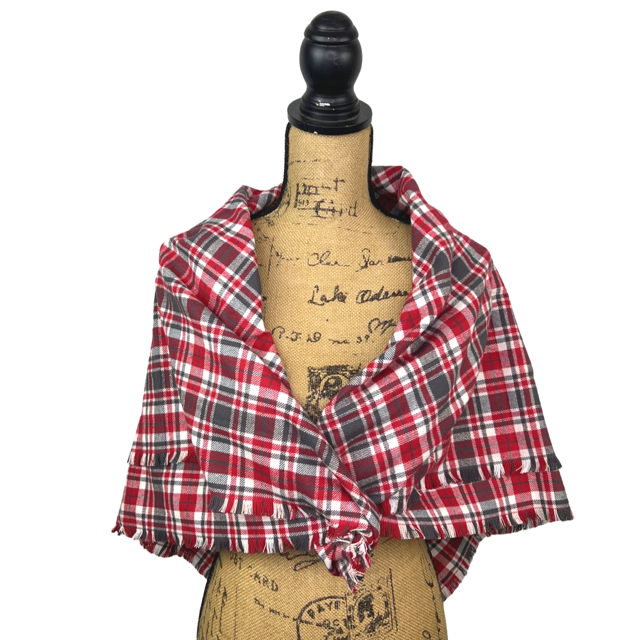 Écharpe infinie ou couverture en flanelle à carreaux rouges, gris anthracite et blancs