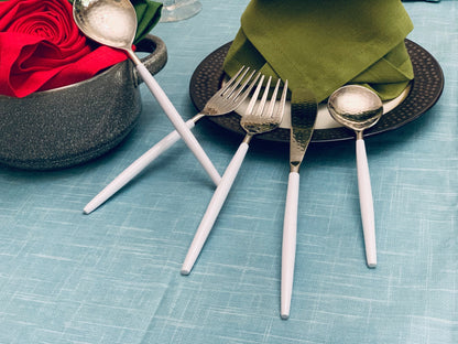 Vibhsa White & Silver flatware set, 20-piece stainless steel with white handles on Tampa Home & Garden Store