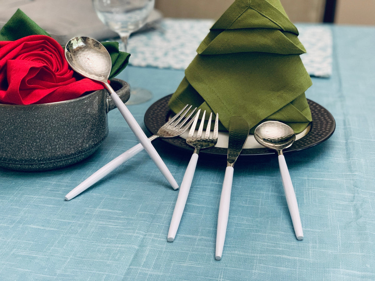 Vibhsa 20-piece white and silver stainless flatware set on Tampa Home & Garden Store