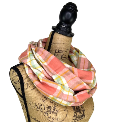 Scarf Thistle & Stitch plaid flannel infinity scarf in dusty salmon pink, sage, white and mustard on Tampa Home & Garden Store