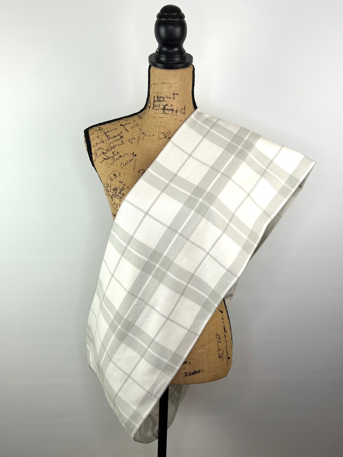 Marshmallow White and Soft Grey 100% Organic Cotton Plaid Infinity and Blanket Scarves