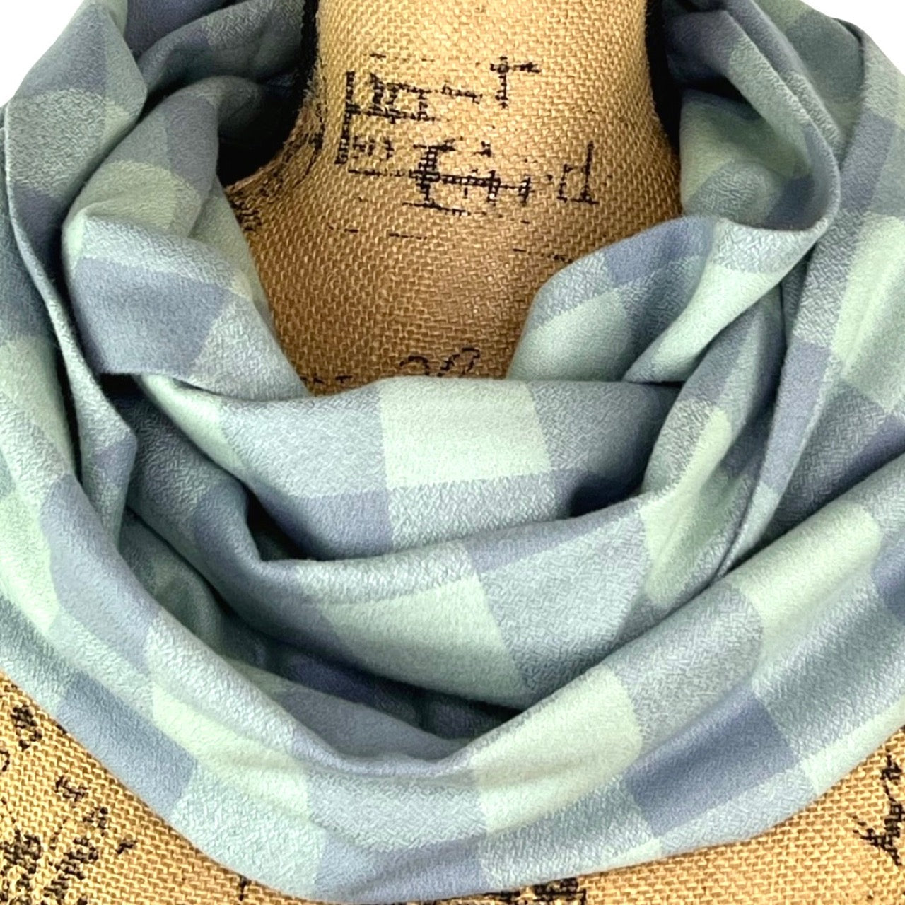 100% Organic Cotton Buffalo Plaid in Mint Green and Periwinkle Grey Infinity and Blanket Scarves