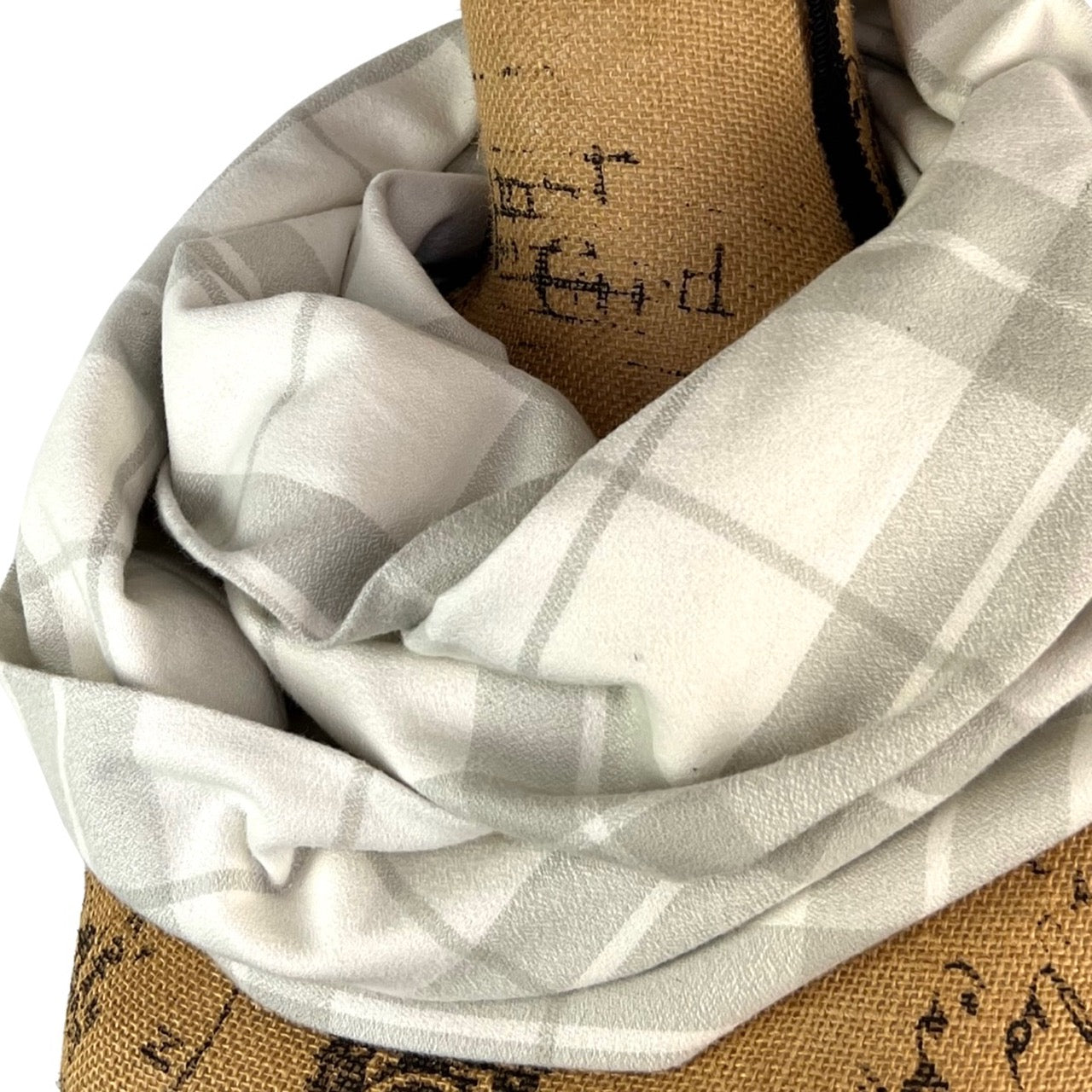 Marshmallow White and Soft Grey 100% Organic Cotton Plaid Infinity and Blanket Scarves