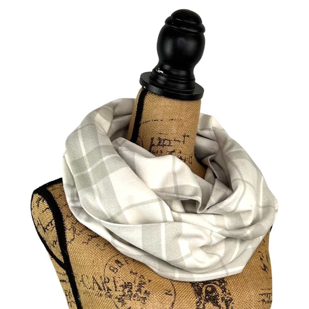 Marshmallow White and Soft Grey 100% Organic Cotton Plaid Infinity and Blanket Scarves