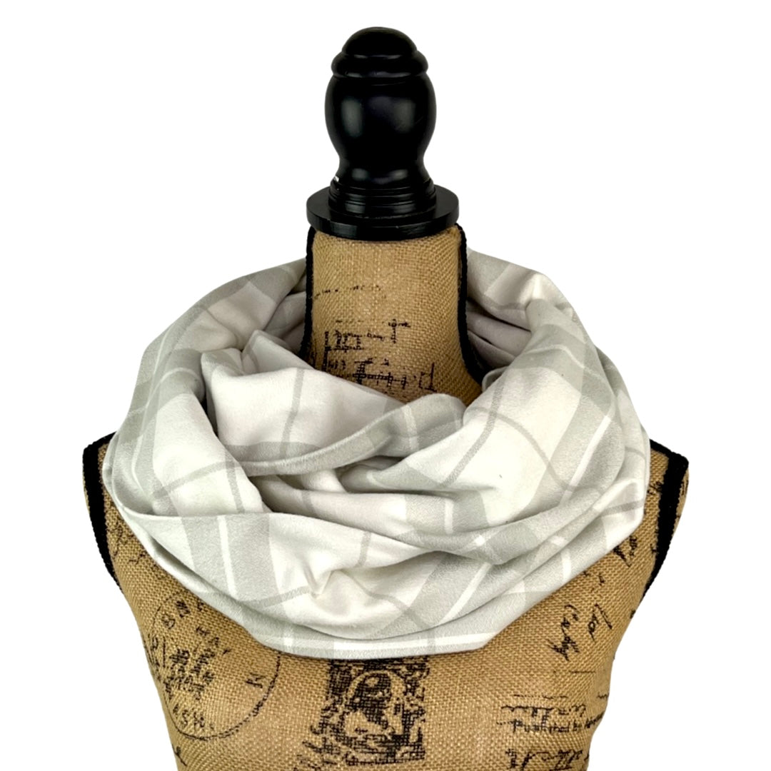 Marshmallow White and Soft Grey 100% Organic Cotton Plaid Infinity and Blanket Scarves