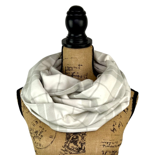 Marshmallow White and Soft Grey 100% Organic Cotton Plaid Infinity and Blanket Scarves