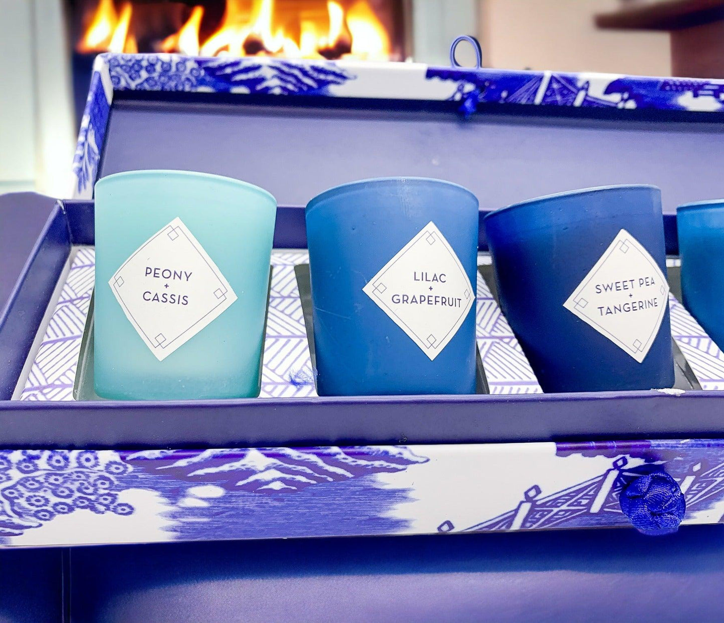 Mediterranean Blue Willow Candle Gift Set