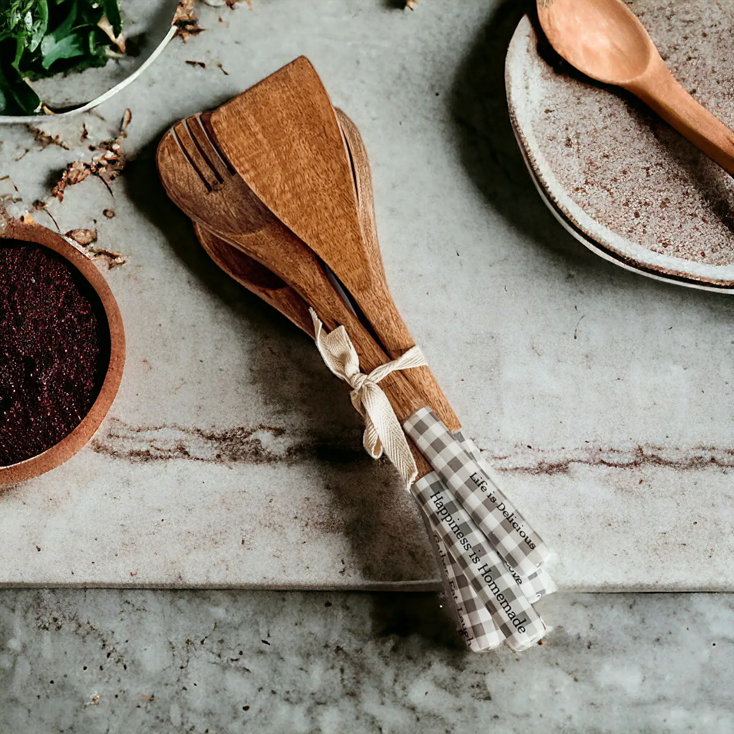 Wooden Serving Spoons Set of 4 With Sayings