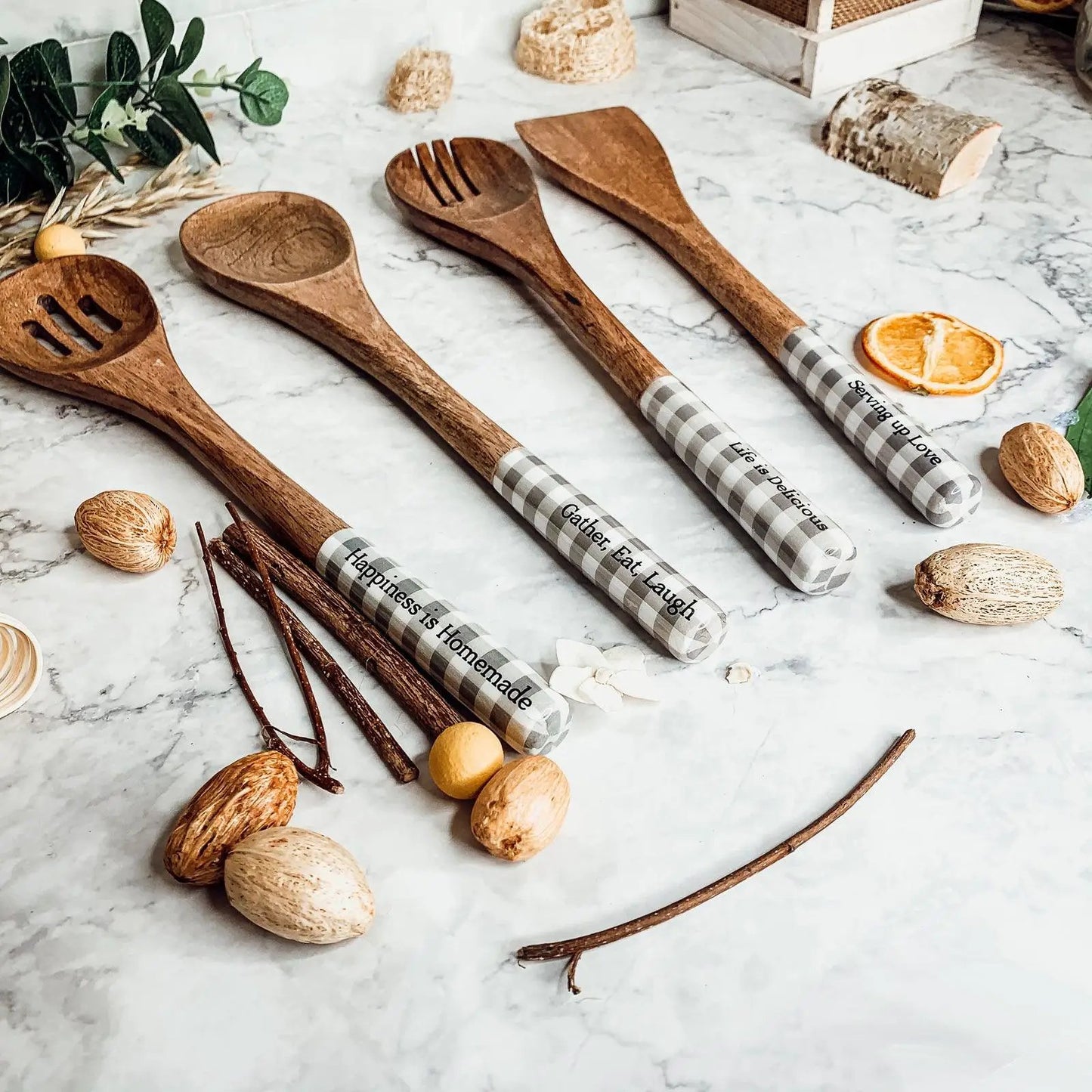 Wooden Serving Spoons Set of 4 With Sayings