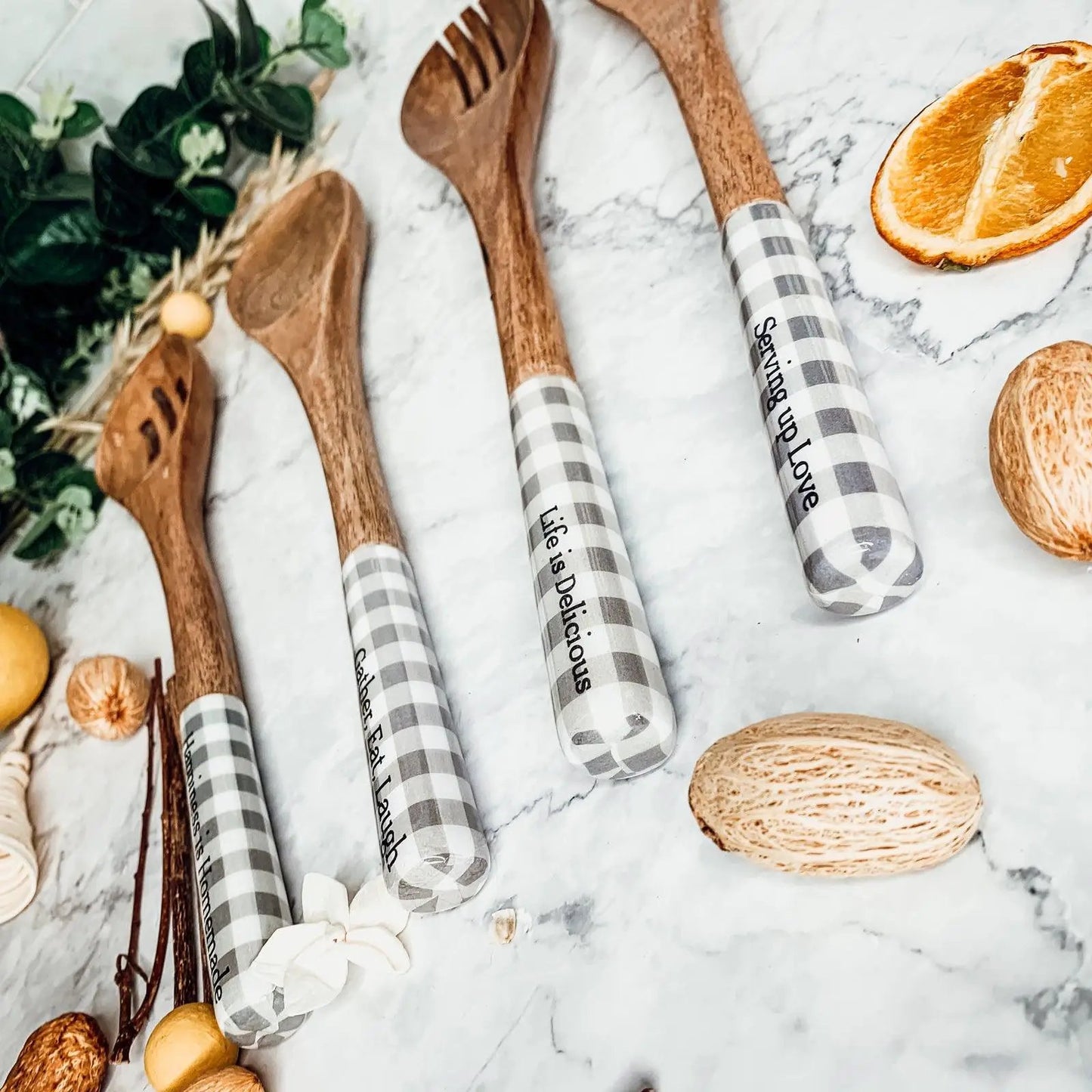 Wooden Serving Spoons Set of 4 With Sayings