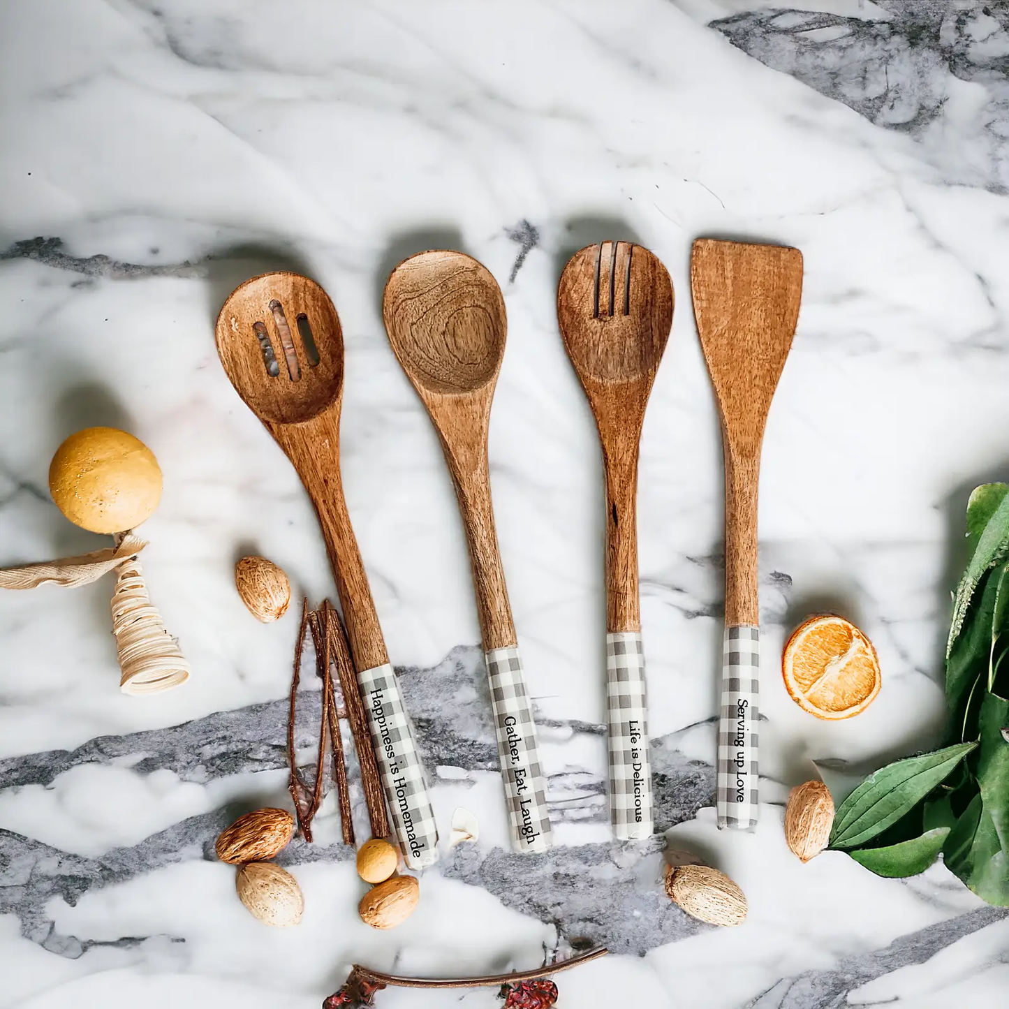 Wooden Serving Spoons Set of 4 With Sayings