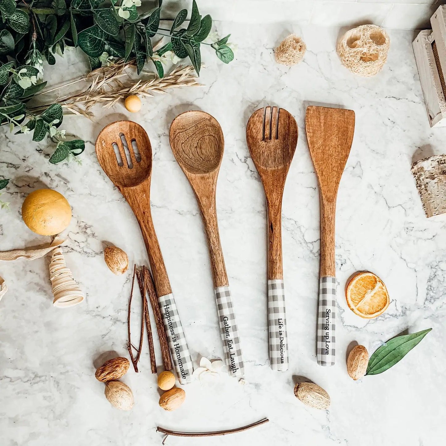 Wooden Serving Spoons Set of 4 With Sayings
