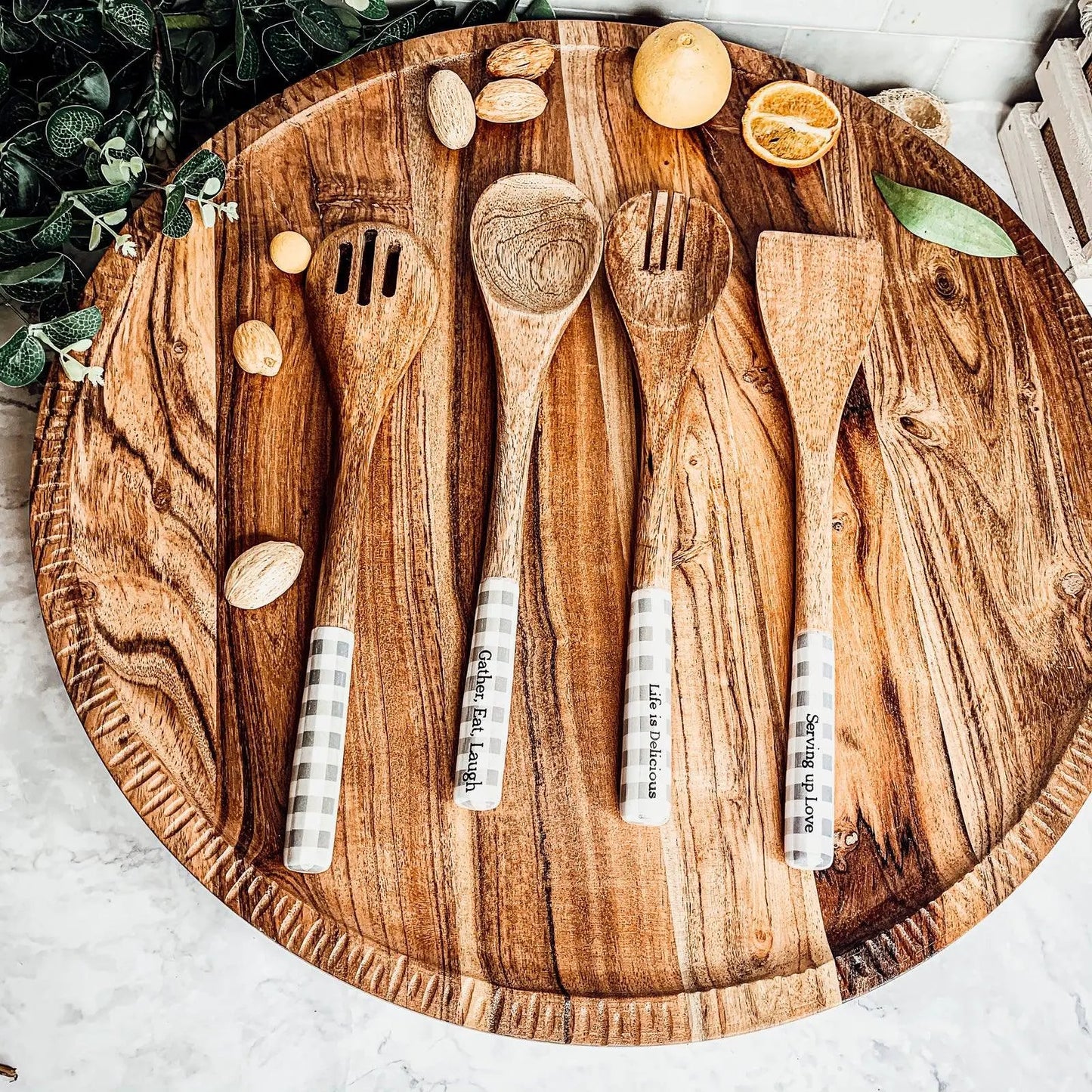 Wooden Serving Spoons Set of 4 With Sayings