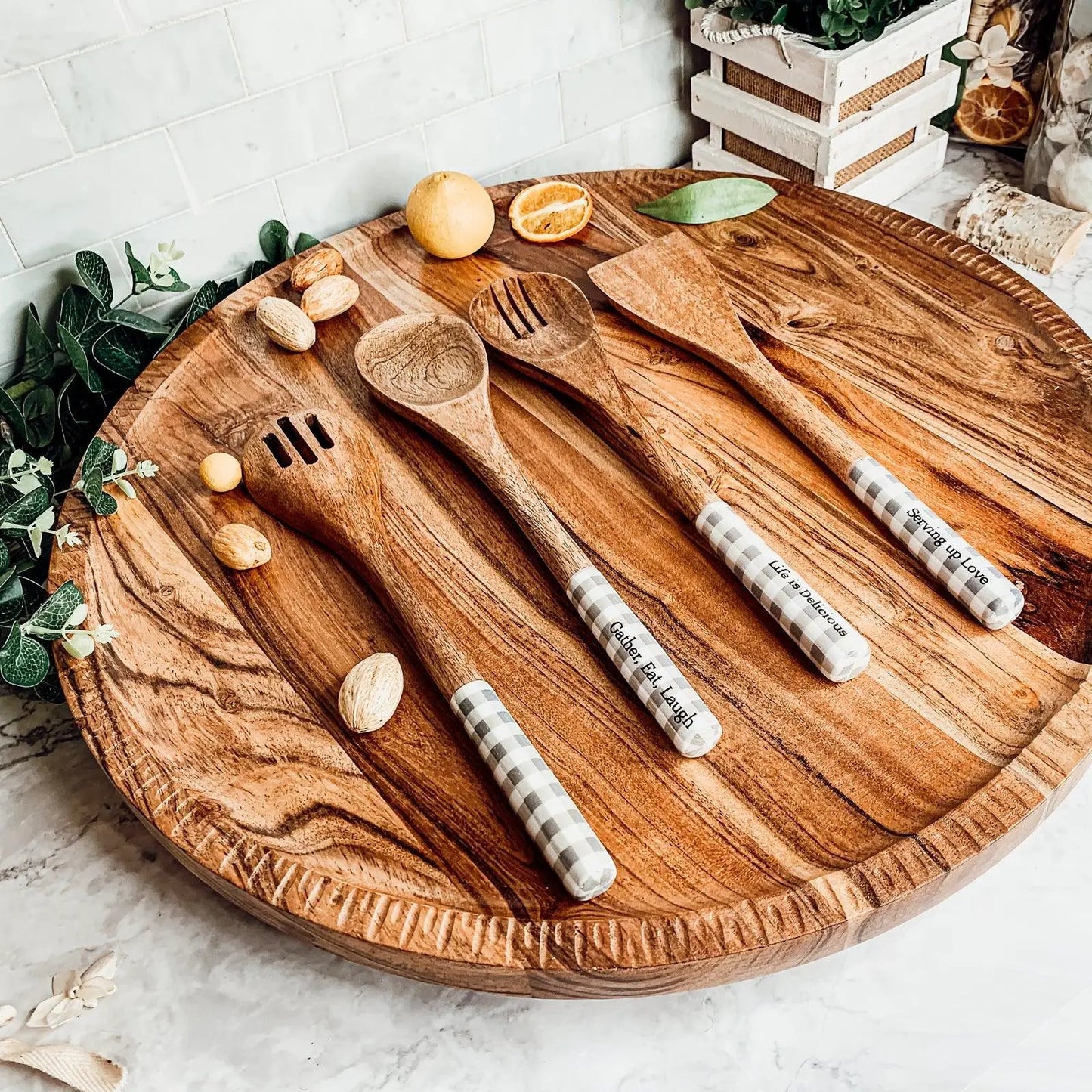 Wooden Serving Spoons Set of 4 With Sayings