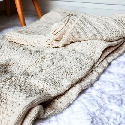 Cozy Ivory Cable Knit Throw Blanket for Home