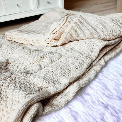 Cozy Ivory Cable Knit Throw Blanket for Home