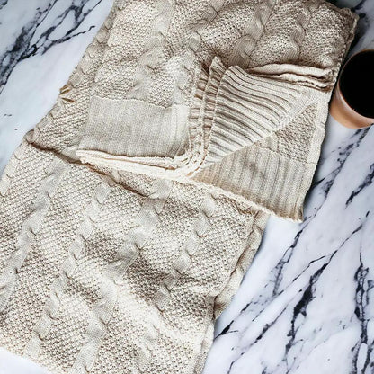 Cozy Ivory Cable Knit Throw Blanket for Home