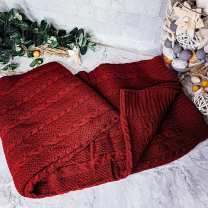 Cozy Ivory Cable Knit Throw Blanket for Home