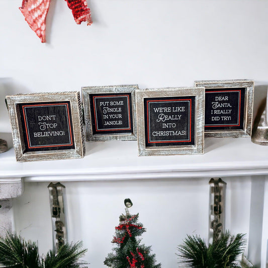 Black Christmas Sign set of 4 by Gia Roma with distressed wood frames and chalkboard panels on Tampa Home & Garden Store