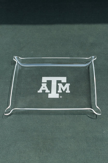 Texas A&M University acrylic tray, clear rectangular decorative tray with curved edges on Tampa Home & Garden Store