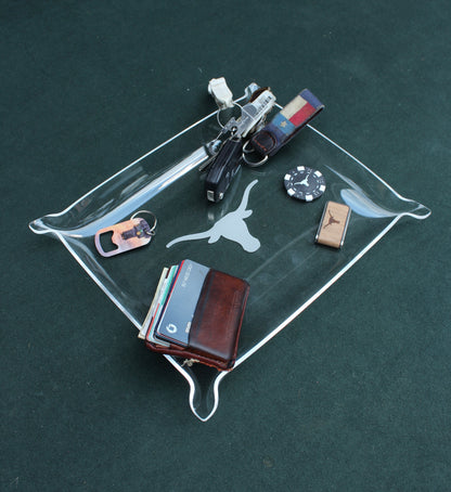 Texas Longhorns acrylic serving tray with clear panel and white longhorn silhouette, holds keys on Tampa Home & Garden Store