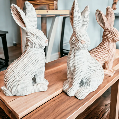 Resin Basket Weave Bunny Decor For Spring Tables
