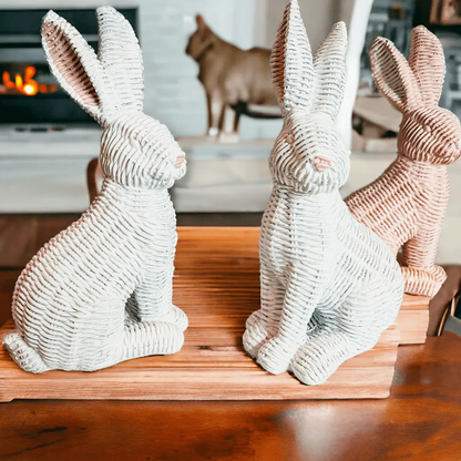 Resin Basket Weave Bunny Decor For Spring Tables